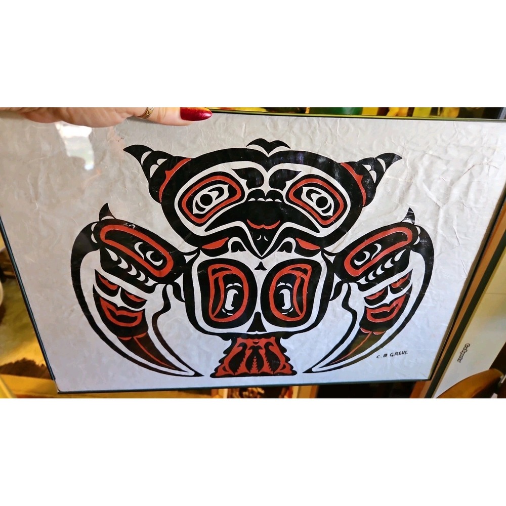 Southwest OWL EFFIGY C.B. Greul Woodcut Serigraph Rice Paper Woodblock Art 14x19